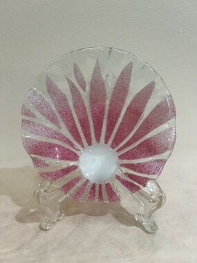 Art Sydenstricker Glass Fused Ruffled Trinket Ring Dish Pink Vanity 4”